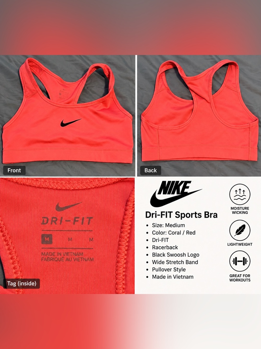 Nike Coral Red Racerback Dri-FIT Sports Bra